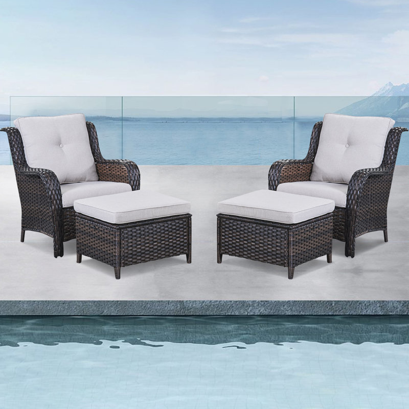 Bonia Outdoor Lounge Chair with Ottoman, Brown Frame/Beige Cushion
