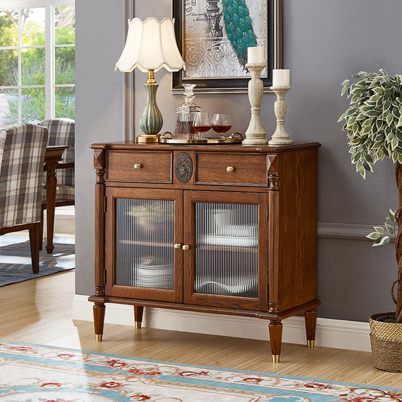 Buffet en bois de noyer massif, 35.04"H×38.98"L×15.75"W