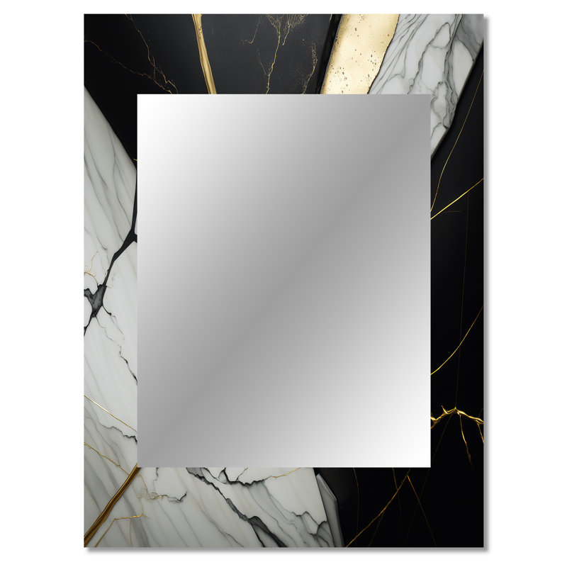Abstrait Geode Black IV - miroir en marbre, miroir mural moderne unique, impression d'art en métal, 40 po x 30 po