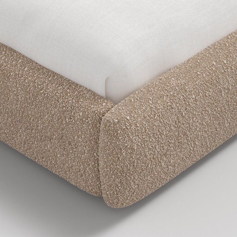 Lit plateforme Daphne, Tissu bouclé chameau moelleux, Double