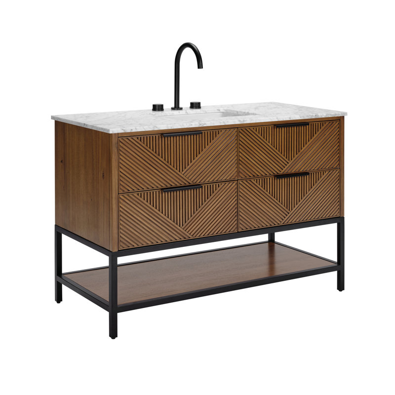 Diamond 48'' W Single Vanity, Italian Carrara Marble, Matte Black, Walnut