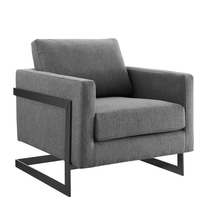 Fauteuil d'appoint en tissu Posse, Polyester gris anthracite, Noir