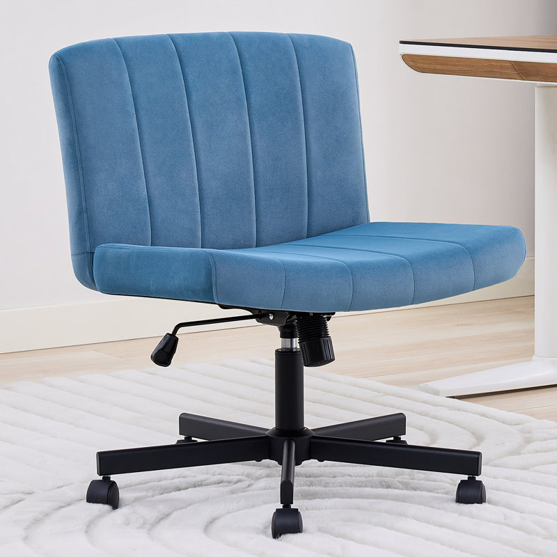 Modern Criss Cross Chair with Wheels, Wide Seat Armless for Home Office, Navy