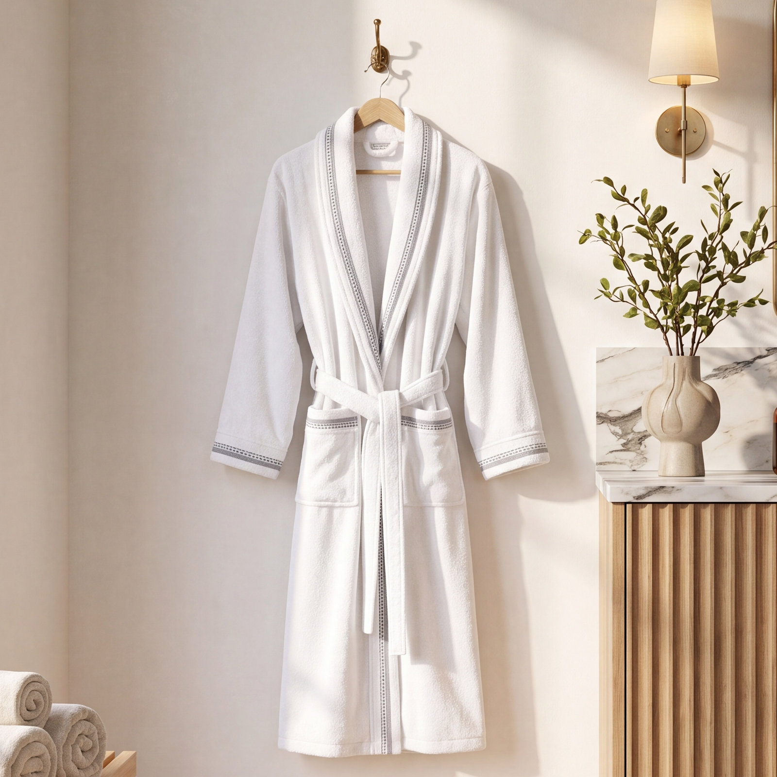 Lorelei Kimono Bathrobe, XL, White Gray
