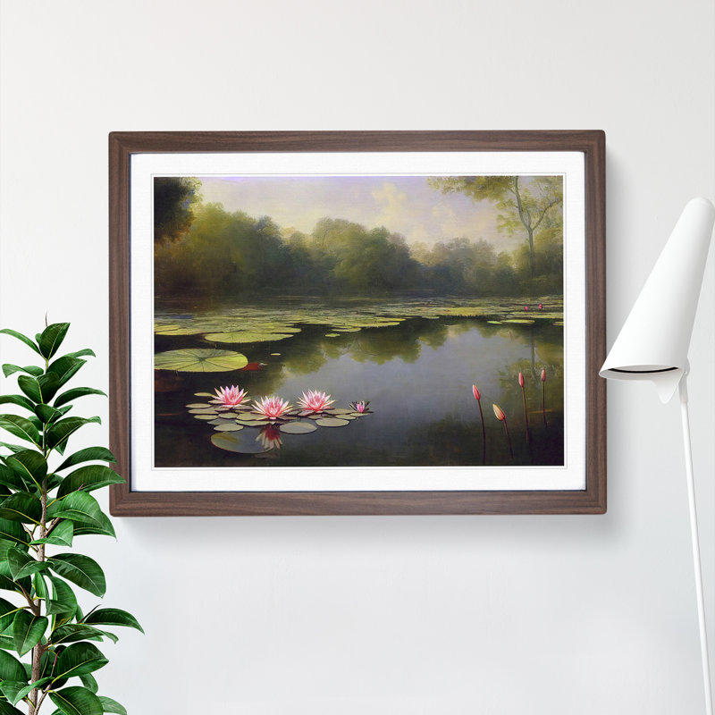 Astounding Water Lily Pond - Single Picture Frame Print, 25cm H x 34cm W x 2cm D, Walnut Framed