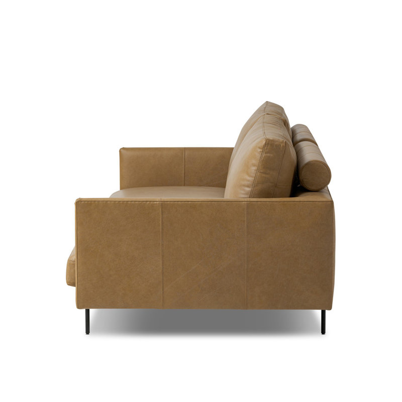 Canapé Melle - 87 po - Omari naturel, Cuir véritable camel Lipari