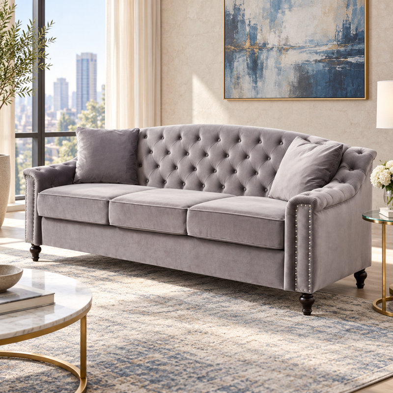 Canapé Chesterfield en velours Chisholm, Gris