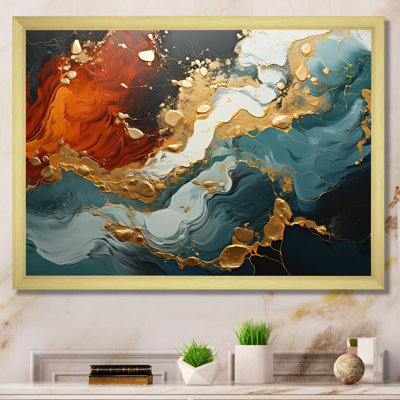 Blue And Golden Marble Storm I - Abstract Wall Art
