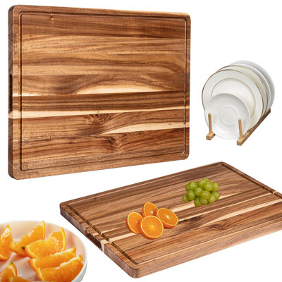 Planche à découper extra large en bois d'acacia 24" x 18", planche à découper robuste de 1,2" d'épaisseur, plateau de service en bois pour viande, légumes et charcuterie