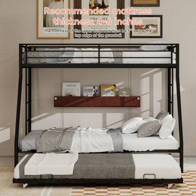 Lit superposé à tube carré à haute stabilité, avec échelle et lit gigogne roulant, look minimaliste moderne, forte charge pour la maison, le dortoir et la chambre d'amis - Grand lit - 153 cm x 203 cm - Noir
