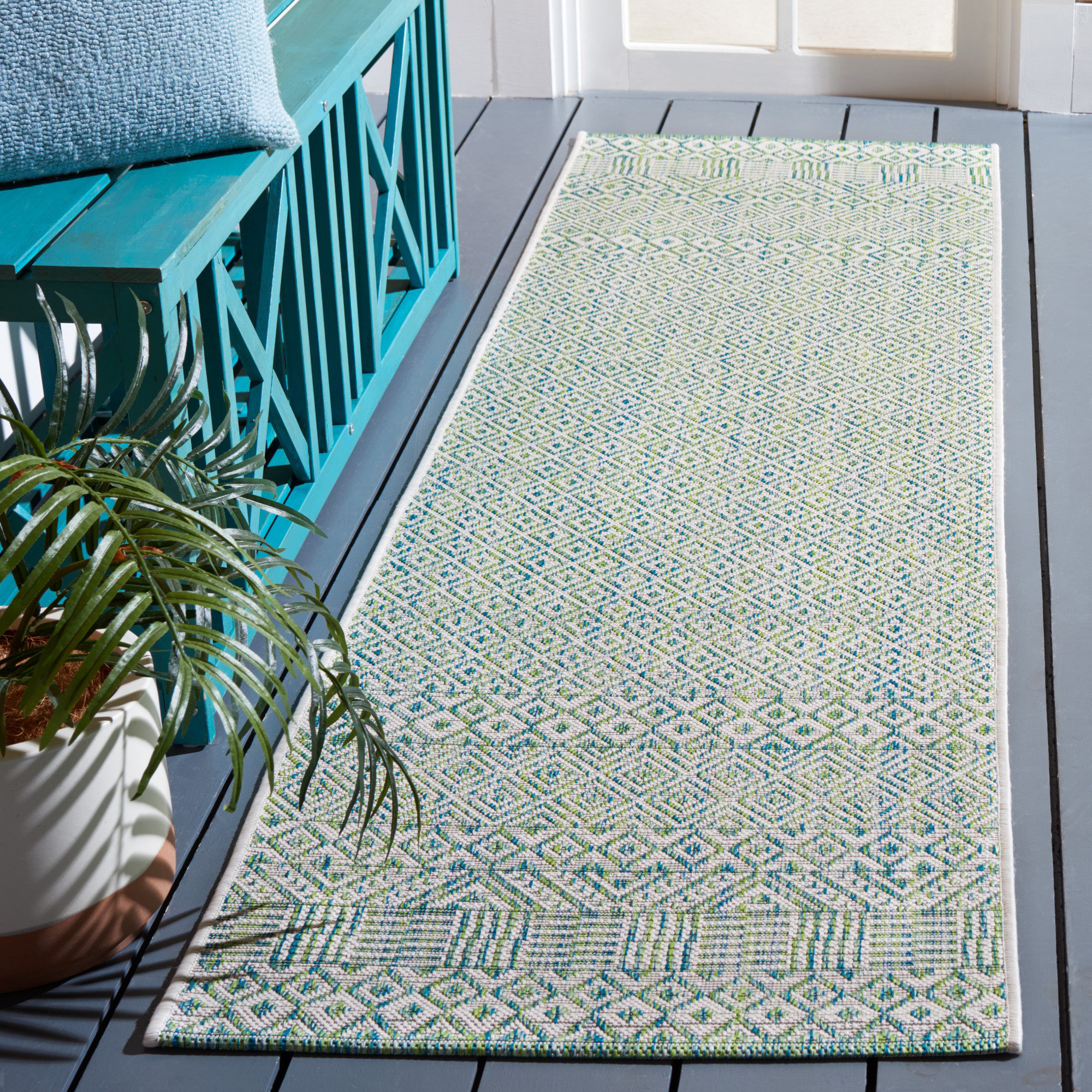 Freeport Park® Elio Geometric Green Indoor / Outdoor Area Rug & Reviews ...