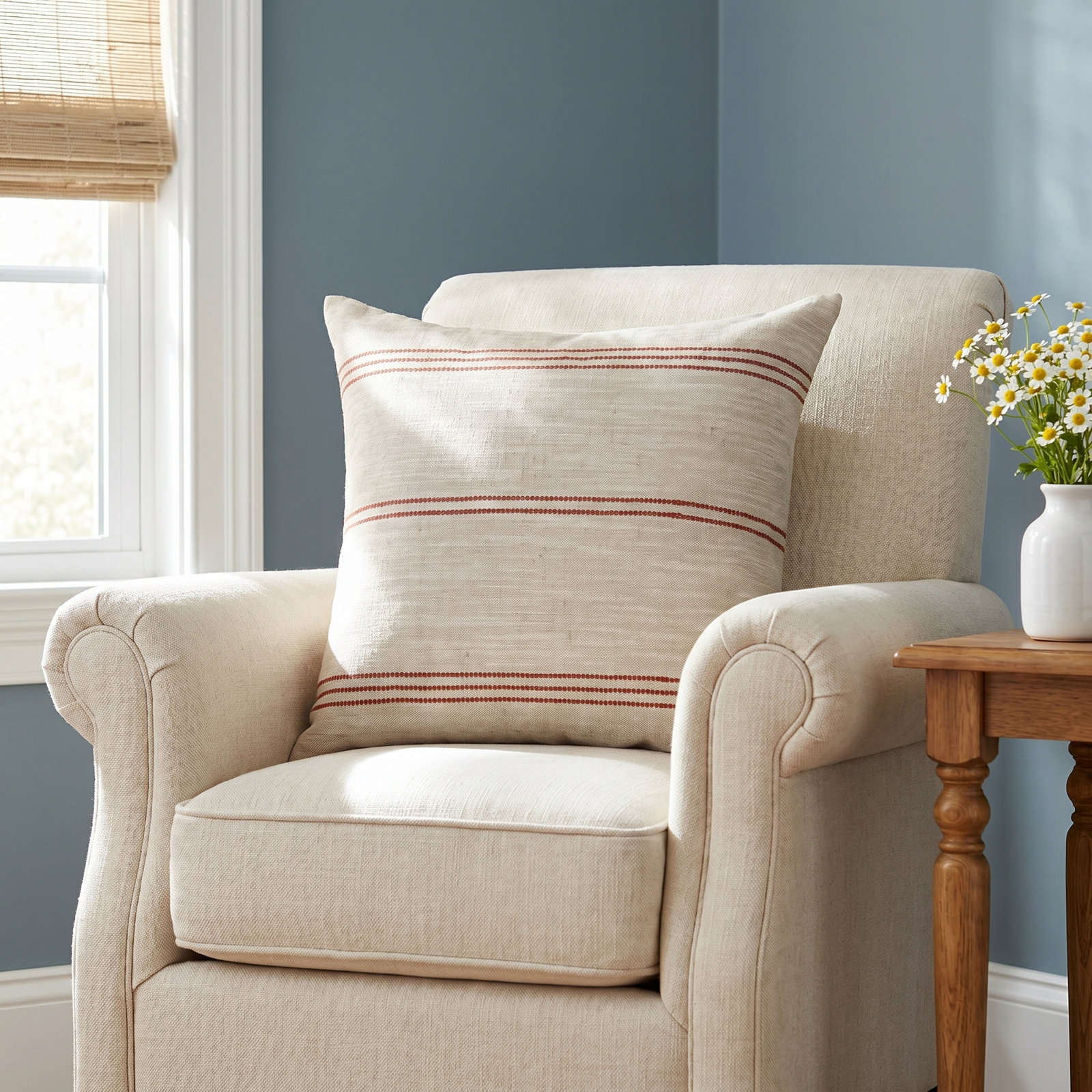20" x 20" Linen Throw Pillow, Polyester, Natrual Rust