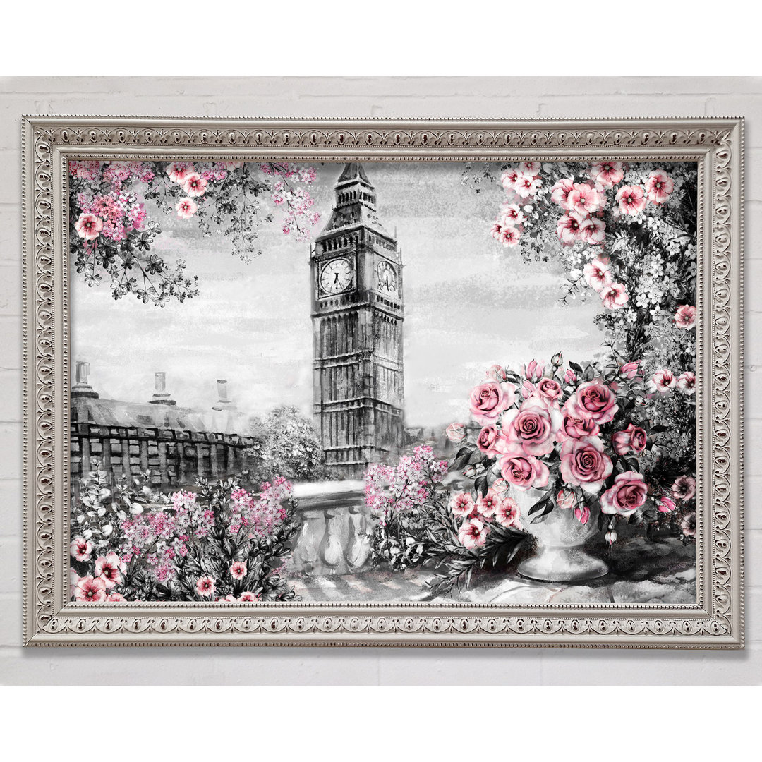 Big Ben Pink Roses - Einzelner Bilderrahmen Kunstdrucke