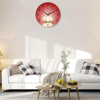 SPUNKER Wall Clock,Lotus Flower Wall Clocks For Living Room Decor,Glowing Floral Kitchen Clocks Wall Battery Operated - 10 Inch Round Bathroom Wall Clock Silent Non-Ticking