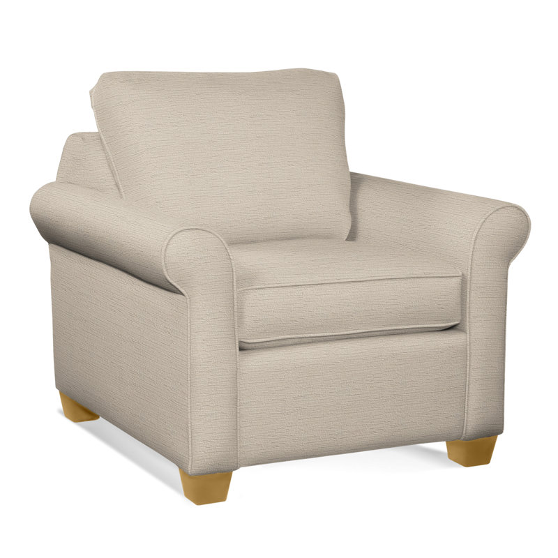 Park Lane Upholstered Armchair, Light Blue and White Stripe; 0256-54, Honey Finish
