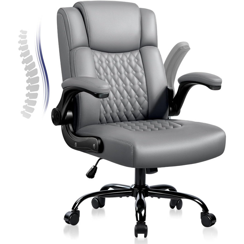 Faux Leather Mid Back Executive Office Chair, Gray