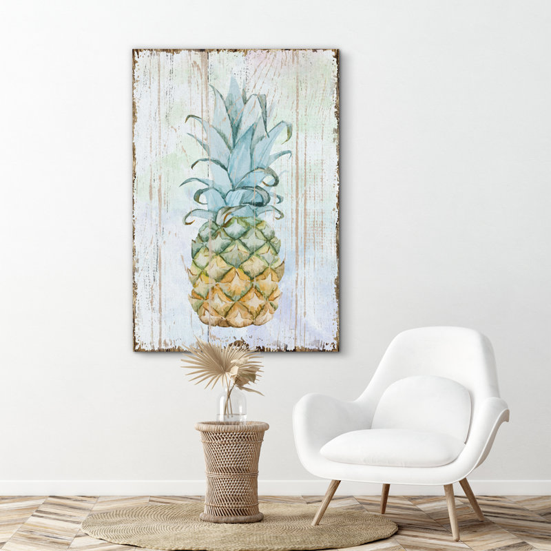 «Kitchen Kitchen», ananas sur fond de style bois, estampe numérique sur toile, H 18 po x l 12 po x P 1,5 po