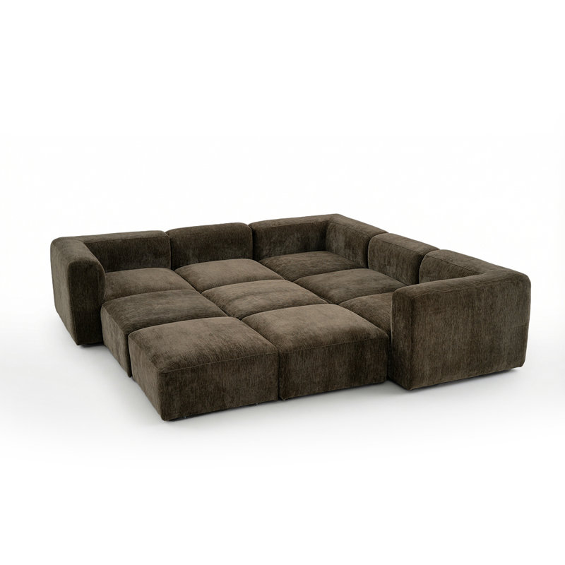 Canapé modulaire en chenille avec siège profond et 4 repose-pieds Chenille, Chocolate Brown Chenille