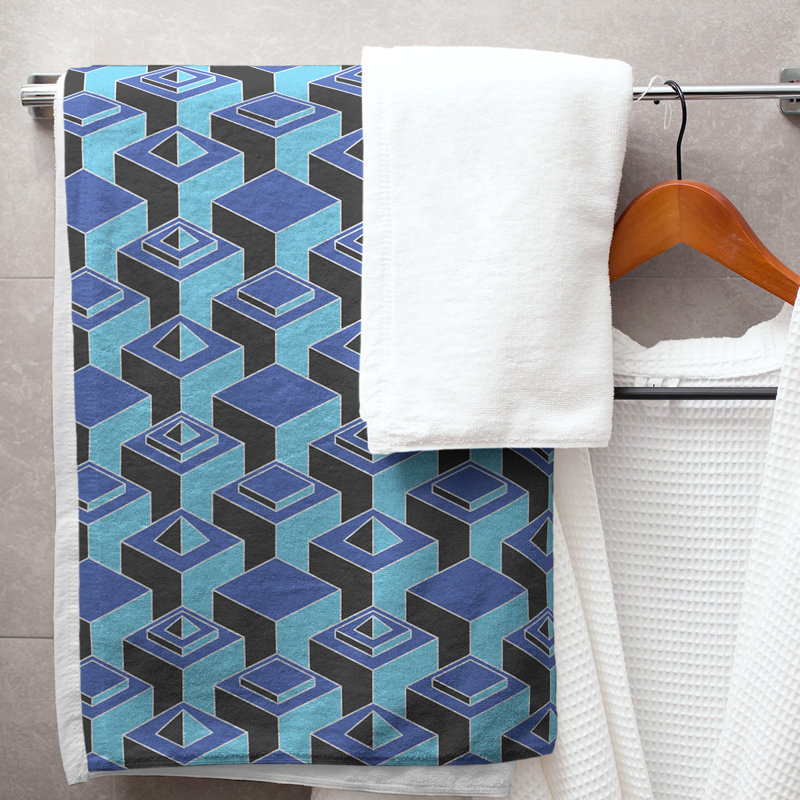 Serviette de bain à motif de gratte-ciels classiques, Bleu/bleu sarcelle