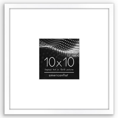  10x10 Picture Frame - Use as 4x4 Frame with Mat or 10x10 Frame Without Mat - Thin Photo Frame with Shatter-Resistant Glass - White