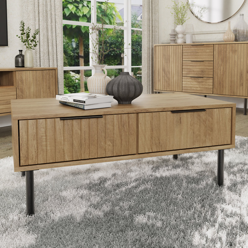 Nervata Living Four Leg Coffee Table with Storage, Oak, Black
