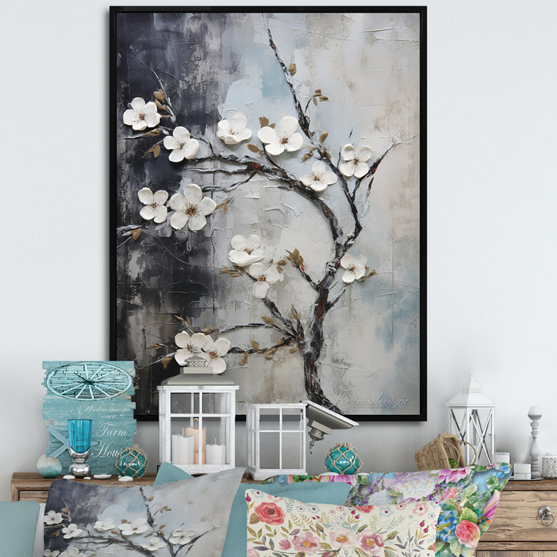 Pomme en fleurs Harmony, H 44 po x l 34 po x P 1 po, Cadre flottant noir