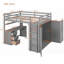 Lit mezzanine double avec tiroirs, bureau et garde-robe - gris (peu encombrant, robuste et durable)-602831763
