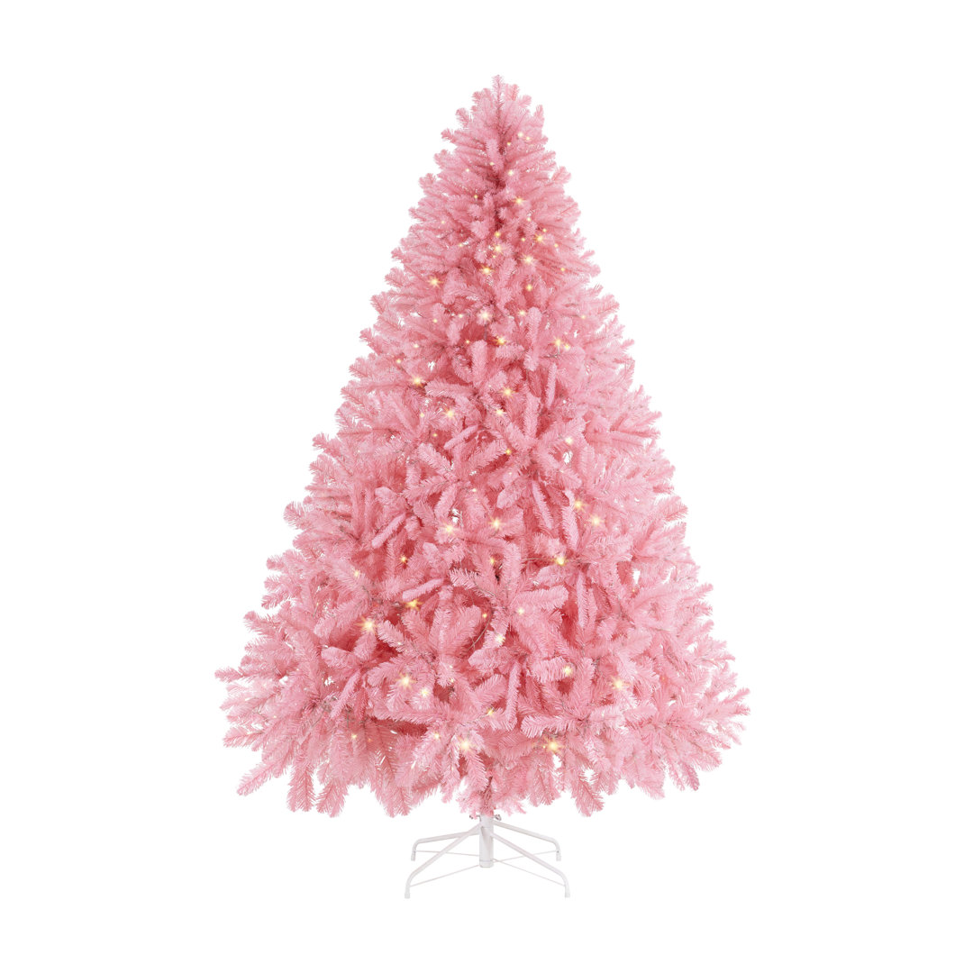 Prelit Pink Artificial Christmas Tree with Metal Stand – Unique Colored Holiday Tree Available in 4.5 ft, 6.5 ft, and 7.5 ft Sizes for Festive Indoor Christmas Décor with 450 Warm Lights, 978 Branch Tips The Holiday Aisle® 