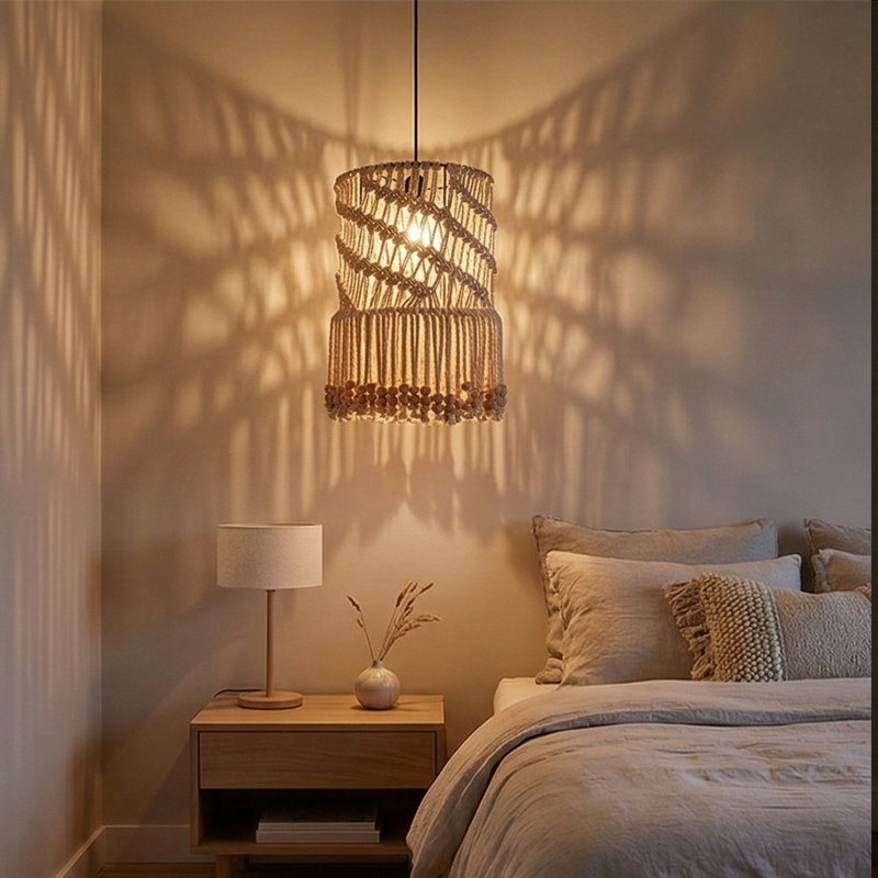 Luminaire suspendu ajustable en macramé Artisan