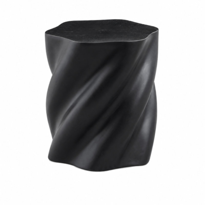 Table d'appoint en forme de pétale en fibre de verre noire - table d'appoint sculpturale 19,7 po avec base à racines torsadées et capacité de 300 lb
