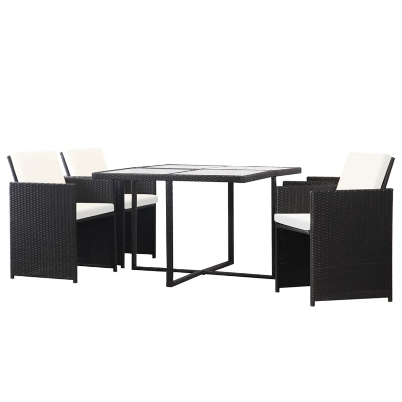 Leacross Square 4 - Person Dining Set with Cushions, White, Black