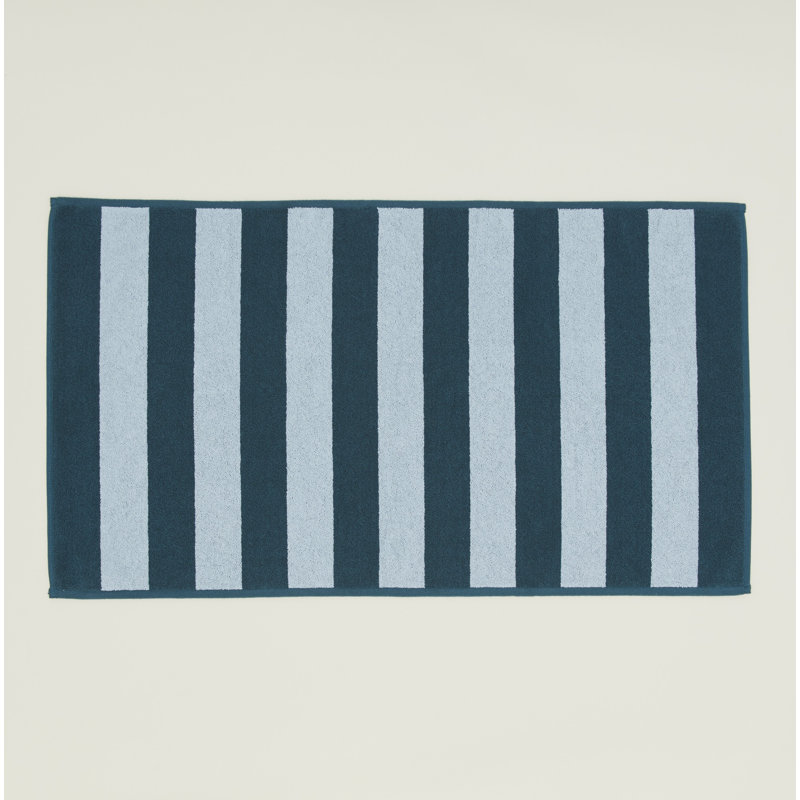 Tapis de bain en ratine simple rayé, Gris clair / Gris foncé