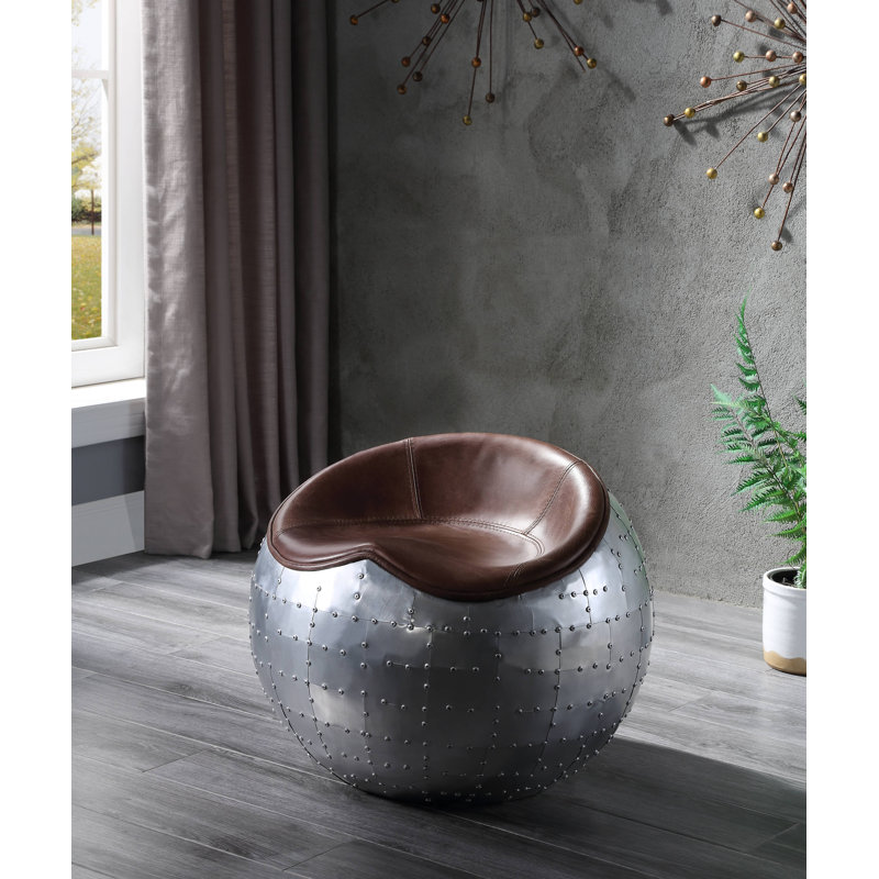 Wesley Industrial 23"Dia Round Armless Lounge Standard Ottoman, Retro Brown Genuine Leather