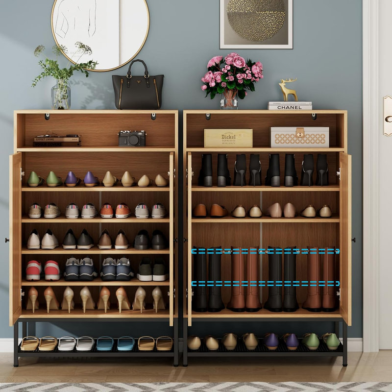 Natural Rattan 7-Tier Shoe Cabinet with Adjustable Shelves