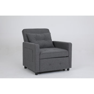 -in-1 Convertible Sleeper Chair With Usb Ports, Side Pocket & Linen Grey