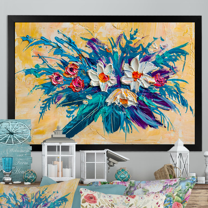 «Daisies Flowers Garden», reproduction sur toile flottante, H 8 po x l 12 po x P 1 po, Cadre noir