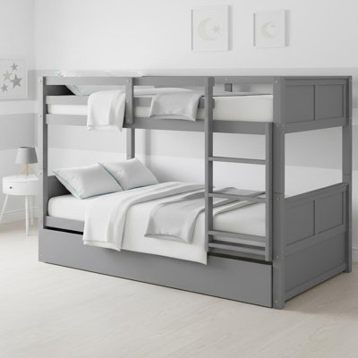 Lit superposé double au-dessus de double en bois massif avec lit gigogne simple