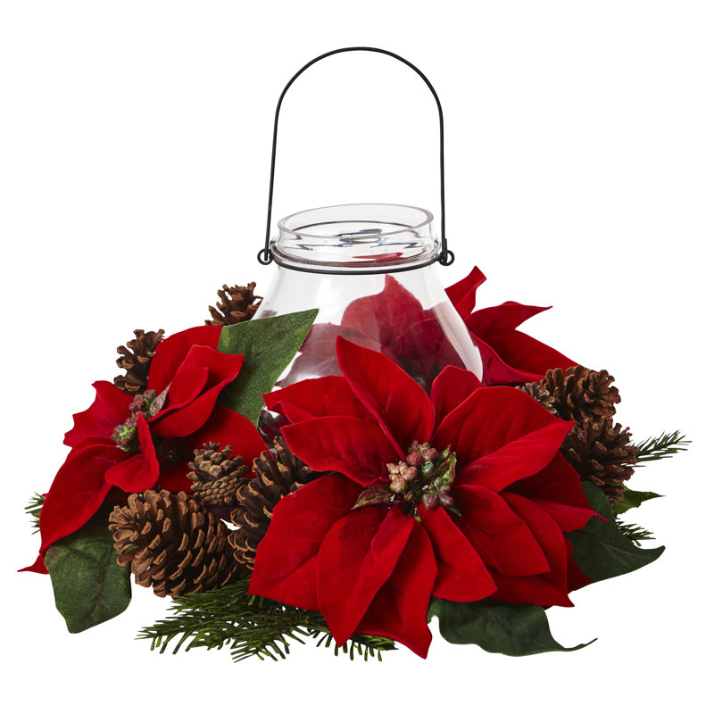 Candélabre poinsettia à cônes de pin