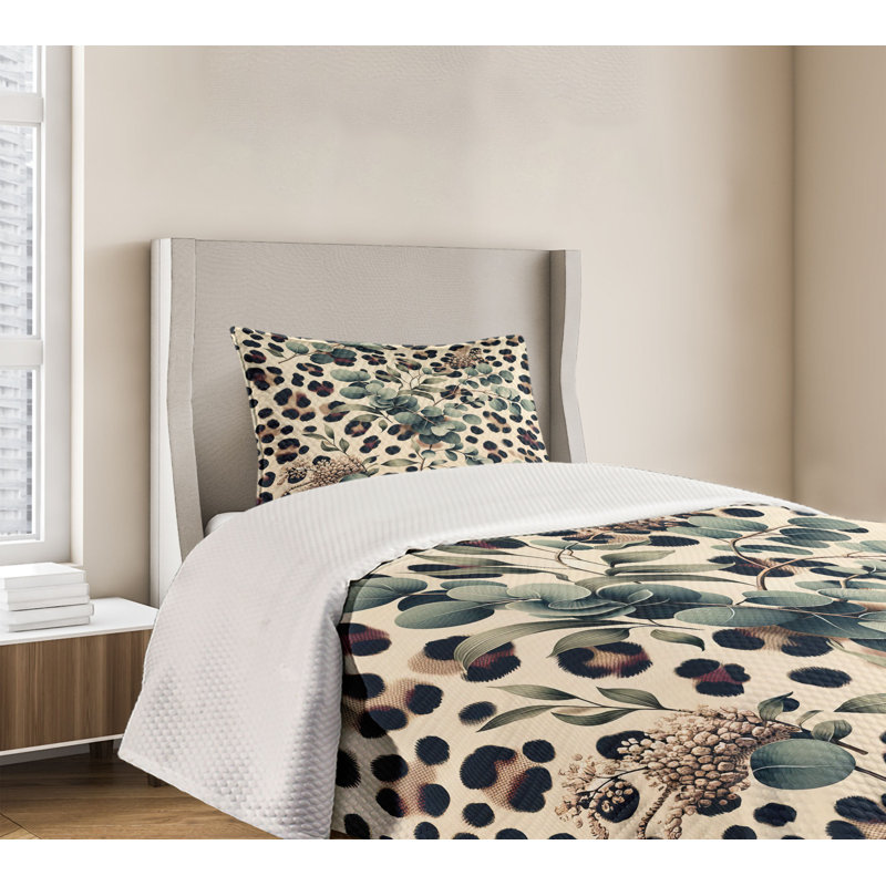 Twin Blue Microfiber Leopard Print Bedspread Set