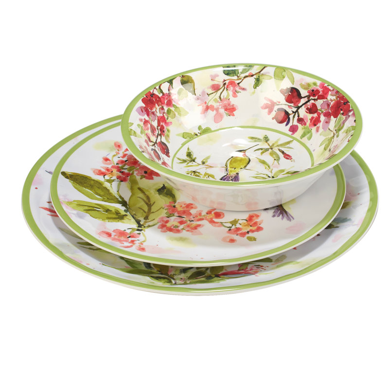 Dinnerware Set Hummingbirds 12 Piece Melamine - Thumbnail 2