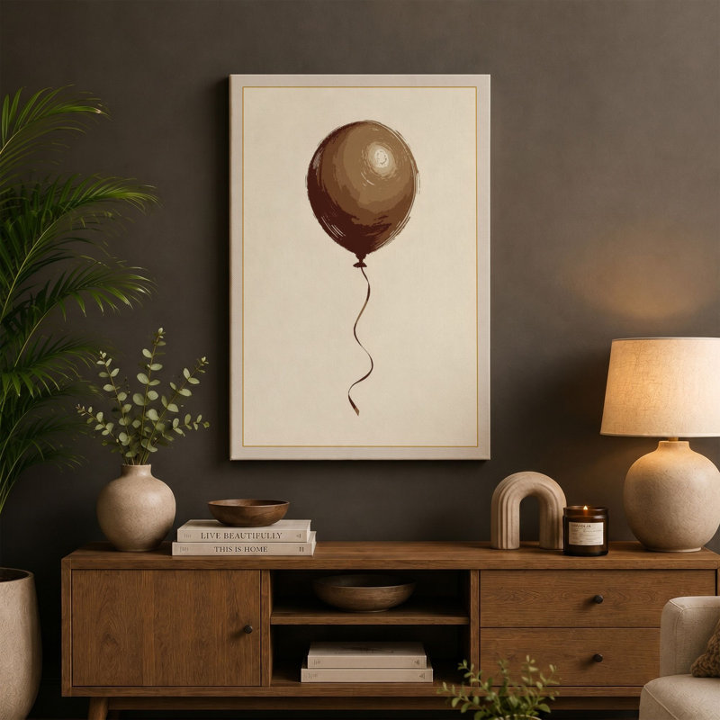 Solitary Balloon Minimalist - Wrapped Canvas, 18x12 - 45.7 x 30.5 cm, Terracotta Border