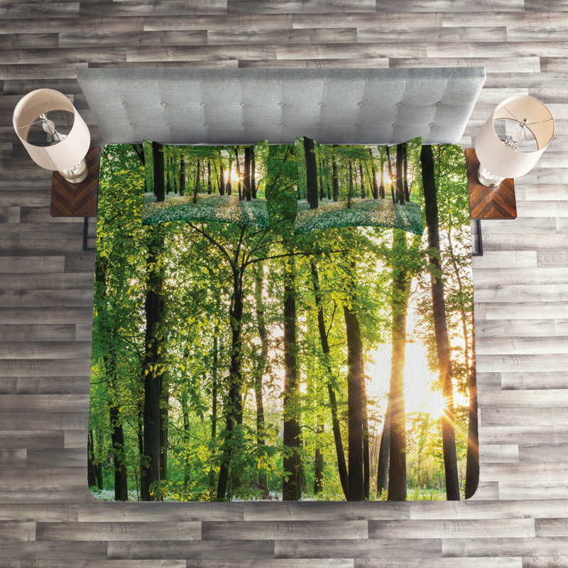 Forest Rustic Coverlet, King Bedspread + 2 Shams