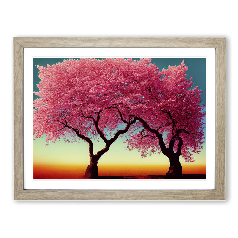 Euphoric Cherry Blossom Trees - Framed Print, 46cm H x 64cm W x 2cm D, Oak