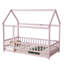 Lit simple en bois avec structure de toit et garde-corps de sécurité, rose
