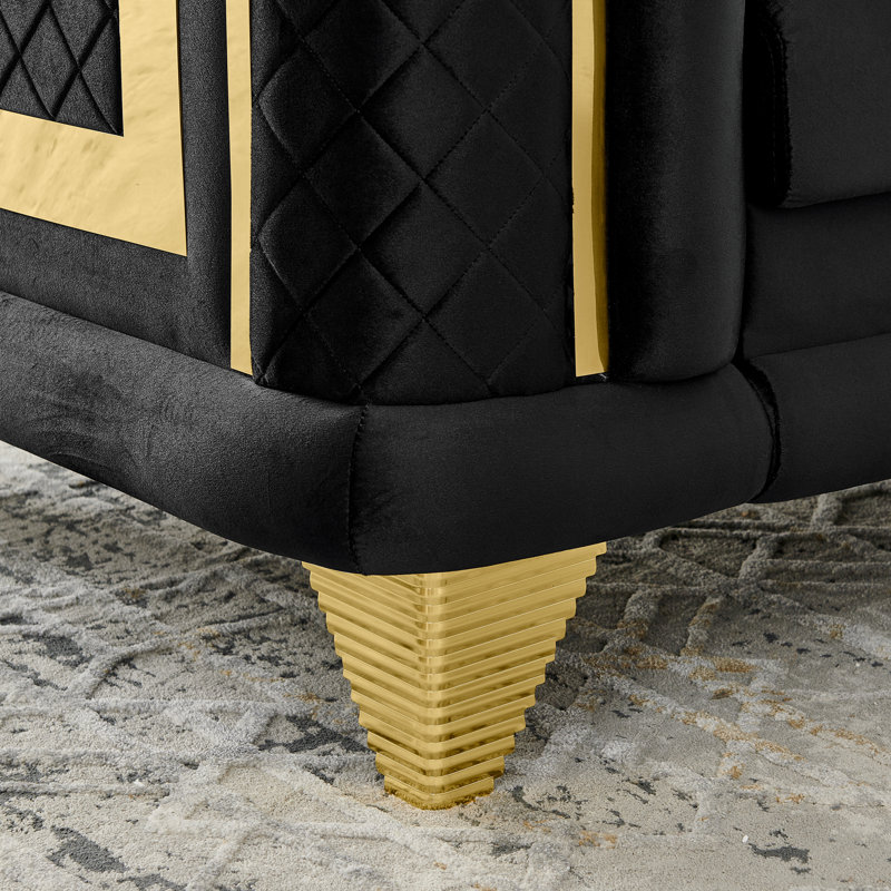 Ensemble de canapé de luxe en velours avec garnitures en acier inoxydable doré, design moderne Mid-Century pour les salons élégants