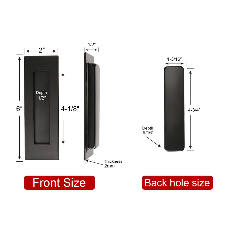 Black Flat Flush Sliding Barn Door Handle