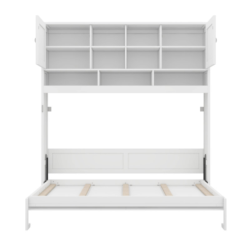 Queen Size Wall Murphy Bed Featuring Ample Storage And Diamond-Shaped Patterns