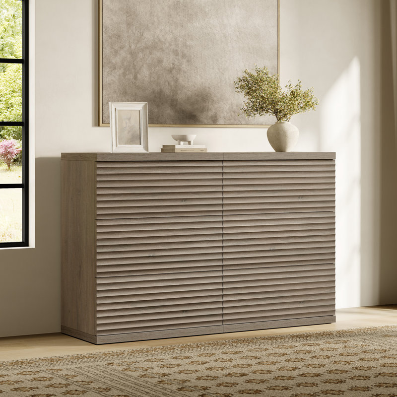 Modern Fluted 3-Drawer Dresser With Pop - Up Design,  Gray Alder