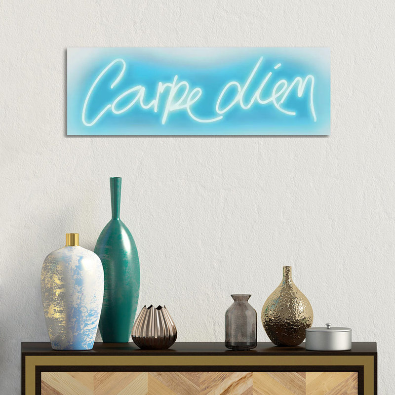 Neon Carpe Diem Aqua On White by Hailey Carr - Wrapped Canvas Gallery-Wrapped Canvas Giclée
