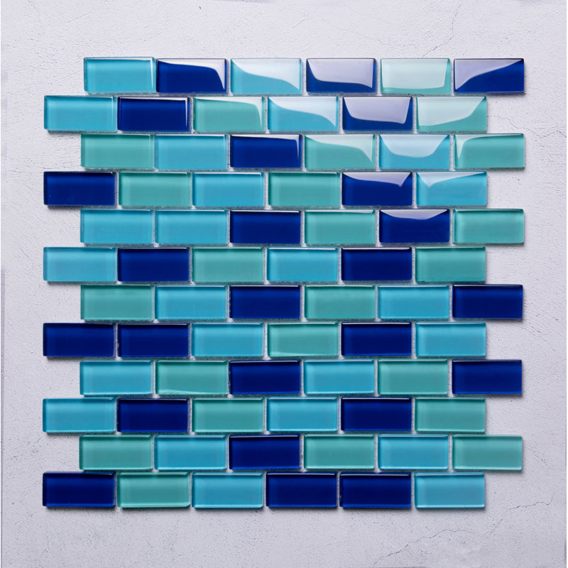 Swimming Pool Series 1" x 2" Straight Edge Glass Mosaic Tile, Blue/Green